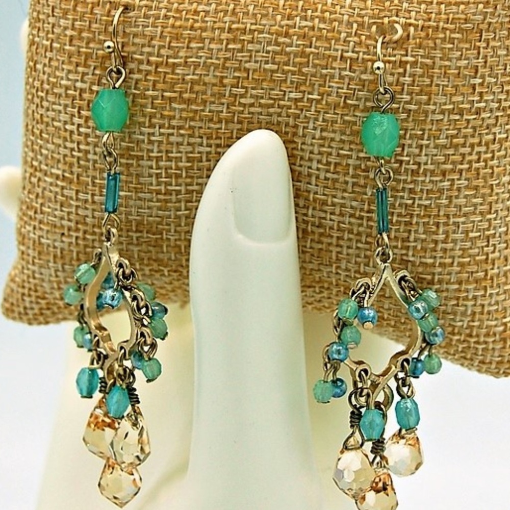 Express Crystal Dangle Earrings Gold Tone NWT